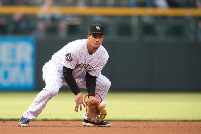 Rockies' third baseman Nolan Arenado showing palm