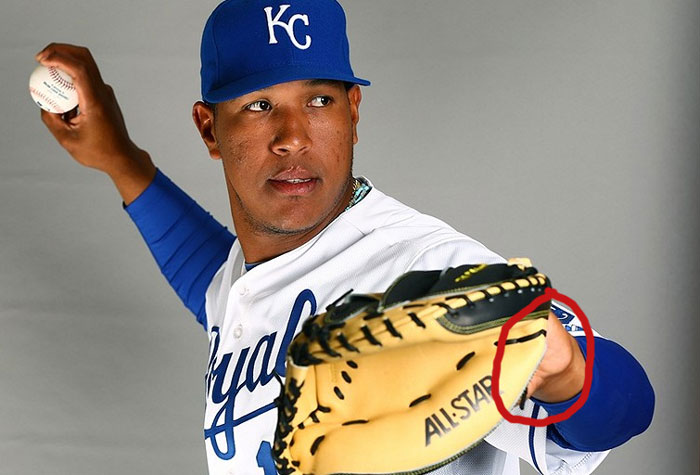 Royals' catcher Salvador Perez shows palm